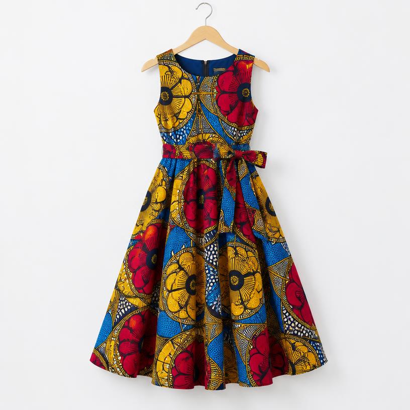 Ankara Midi Dress with Belt